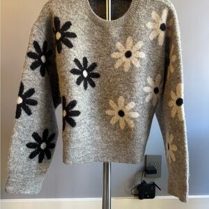 Beautiful Sandro Paris Gray Floral Crew Neck Sweater